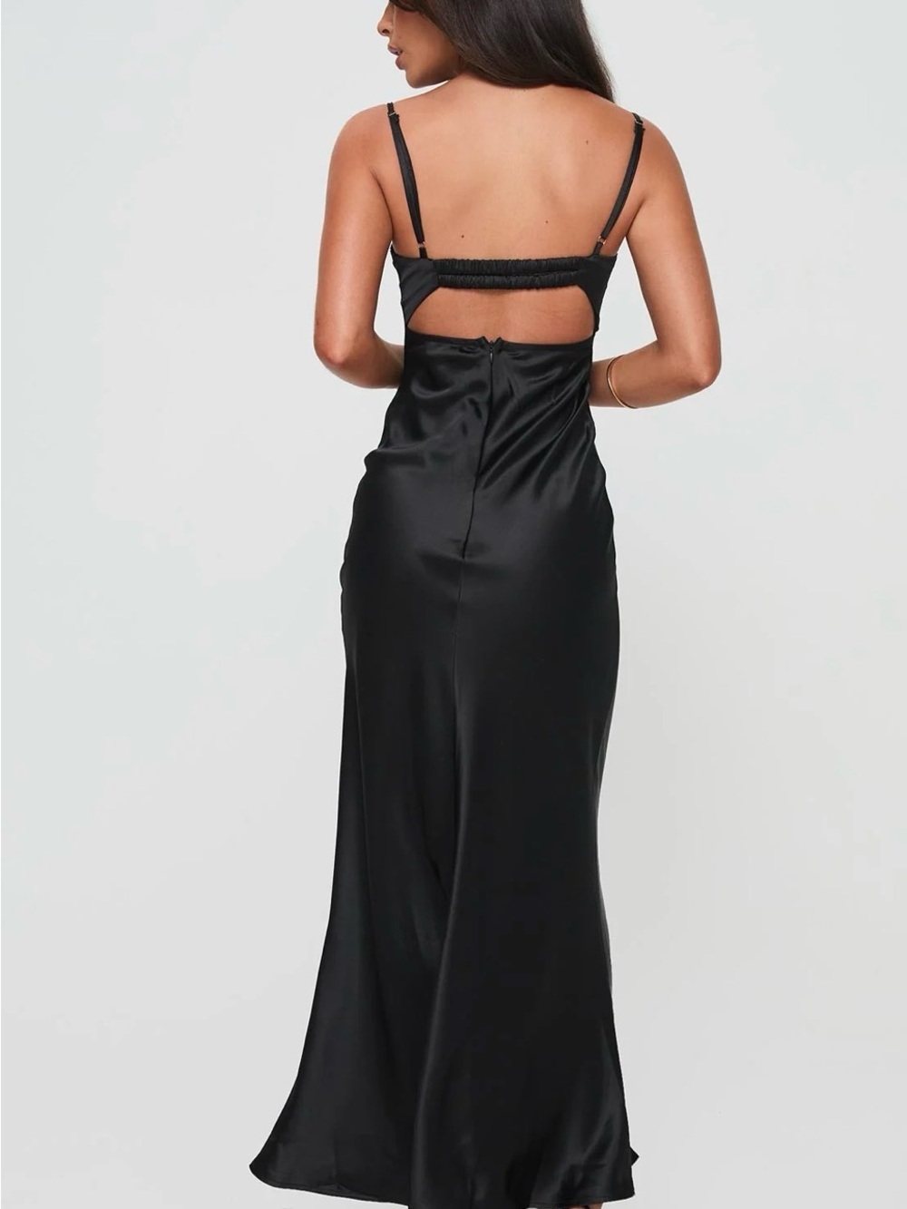 Black Satin Lace Trim Slip Dress - Picture 3 of 4